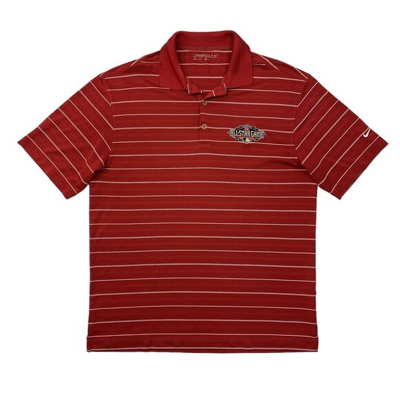 Nike Golf Shirt Mens M Medium Red Striped Dri Fit Polo MLB All Star Game 2011 - Picture 1 of 11